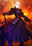 Segunda ascensión de Saber en Fate/Grand Order, ilustrado por Takashi Takeuchi.
