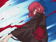 Волосы Акихи пронзают грудь Кохаку, как копье.