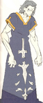 Caster sin su túnica en Fate/Zero, ilustrado por Takashi Takeuchi.