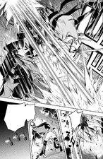 Nobunaga shoots Okita in the head as she is about to slash her.