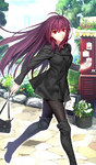 Heroic Spirit Traveling Outfit: Scáthach (英霊旅装: スカサハ?) in Fate/Grand Order, illustrated by Hirokazu Koyama.