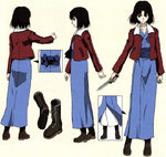 Ufotable character sheet of Shiki in Kara no Kyoukai, Shiki in her default attire post-coma.