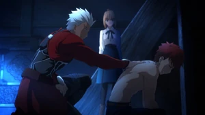 Арчер исцеляет Широ в Fate/Stay Night Unlimited Blade Works