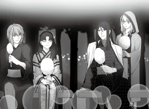 Rin, Ergo, El-Melloi II, và Gray tại một lễ hội dân gian.