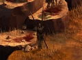 Mattias “Brown Bottom” continues to live up to his name, having soiled himself horribly during his final moments of life. The Unbroken leader’s head is tilted upward, giving him a somehow prideful affectation despite the flies buzzing about his rear.