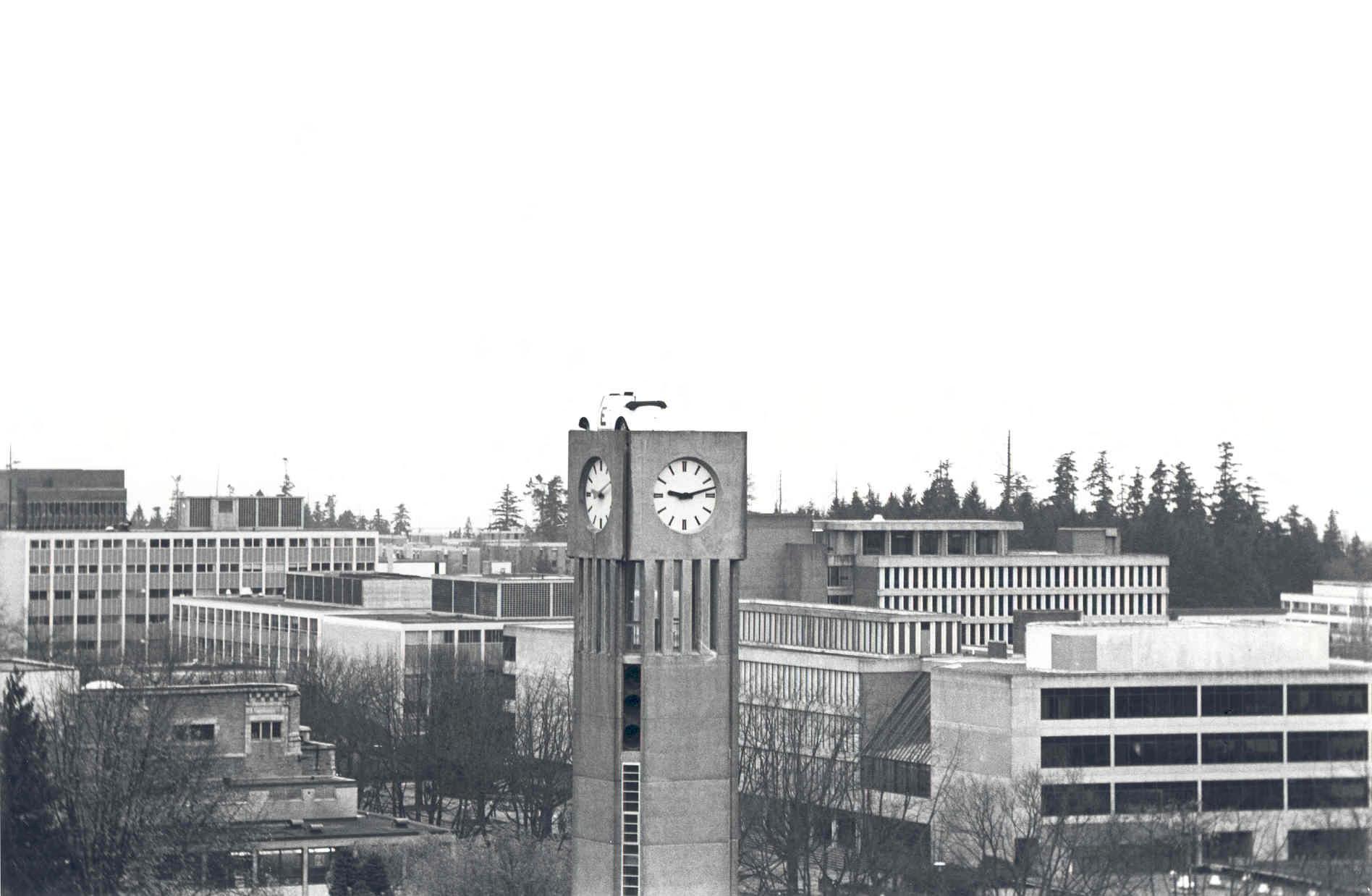 Car on the Clock Tower - 1980, UBC Engineers Wiki