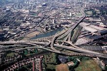 Aston, Birmingham. Duddeston Manor Estate, Nechells Green (top-left). Holte & Priory Estate (centre). Newtown (top-right). Spaghetti Junction (bottom).