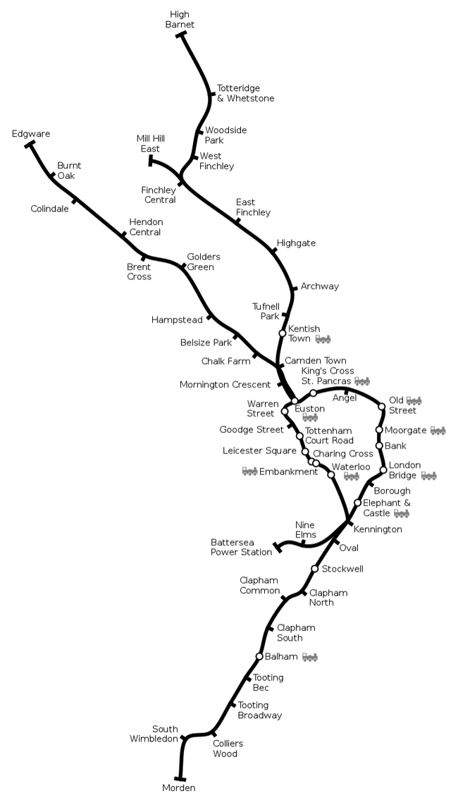 Geographical path of the Northern line