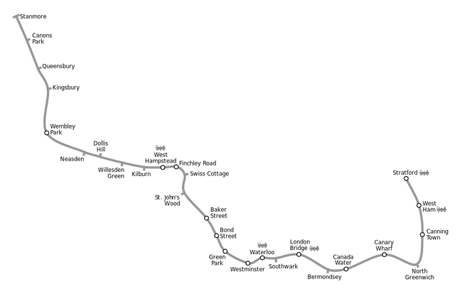 Geographical path of the Jubilee line