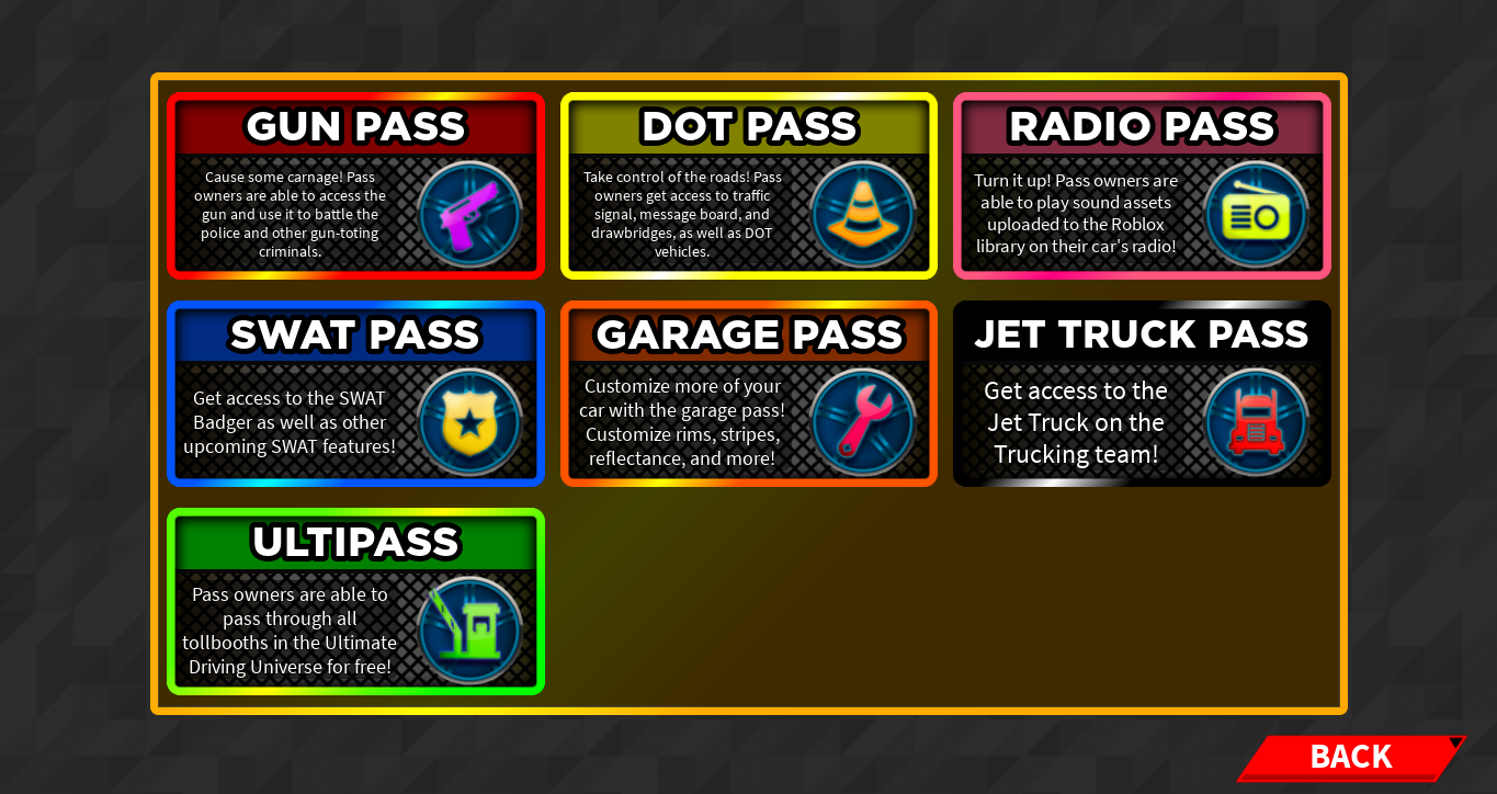 Gamepasses, Ultimate Driving Universe Wiki