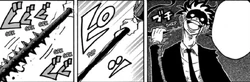 Toji uses his ponytail to create a spiked bat