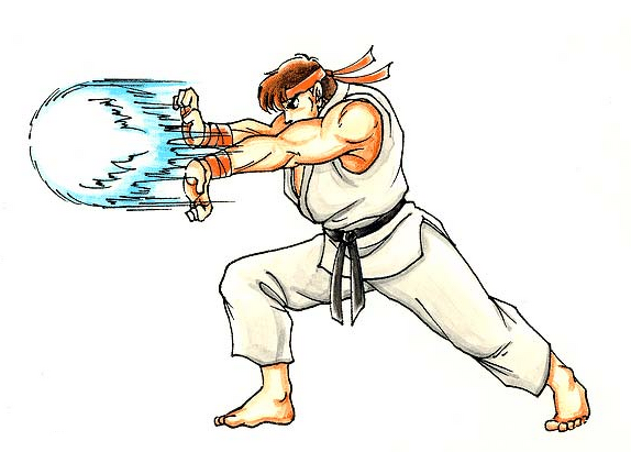 Momento epico do Ryu preparando um HADOUKEN no Street fighter II Victo