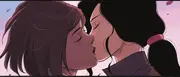 Korra and Asami’s first kiss in the Spirit World as seen in “Turf Wars: Part One”.