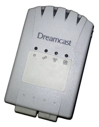 The official Dreamcast 4x memory card has several lights on its front indicating the currently used storage "page".