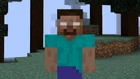 A screenshot from a version of Minecraft which depicts the purported sighting of the Herobrine character.
