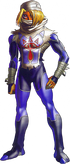 Artwork of Sheik wearing a mask and a blue and white unitard