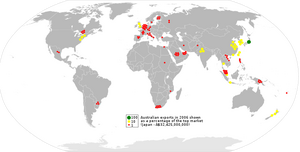 World map showing the distribution of Australian goods