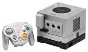 A Platinum GameCube with a  and  attached