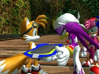Wave examining Tails' customized Extreme Gear, from .