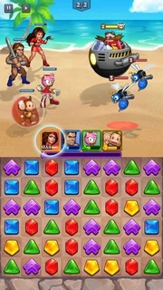 Gameplay screenshot showing the player's heroes (left) fighting Dremagen's allies (right)
