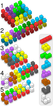 Complete sets of tetrominos and tetracubes packed into cuboids, shown exploded for clarity:


1. 2&times;4&times;5
free tetrominos, with second set shown darker


2. 2&times;2&times;10
free tetrominos, with second set shown darker


3. 2&times;4&times;4
tetracubes


4. 2&times;2&times;8
tetracubes


5