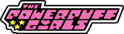 Pink letters reading "The Powerpuff Girls" against a black background.
