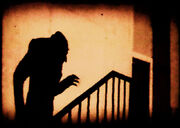 A famous scene from one of the first notable horror films, Nosferatu (1922)