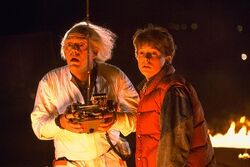 Back to the Future (time travel test) with Michael J. Fox as Marty McFly