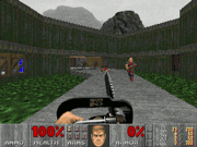 The player armed with a chainsaw confronts an undead soldier with a shotgun on a bridge over a chemical waste storage in "Knee-Deep in the Dead".
