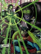 The character  suffering from Kryptonite poisoning, courtesy of villains  and . Annual #10 (March 2007).Art by  and .