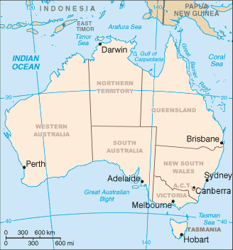 A clickable map of Australia's states, mainland territories and their capitals