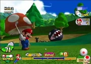 Mario about to hit the golf ball