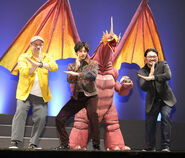Tindle at TSUBURAYA CONVENTION 2023's opening ceremony along with Yuki Yamada, John Aoshima, and Gigantron.