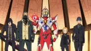 Gridman with sealed Alexis in his and Neon Genesis Junior High Students' custody
