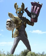 Alien Barossa II wielding the Pedanium Launcher on his right arm