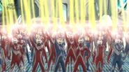Ultras giving their light to Ultraman Zero