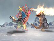 Agira being bullied by Birdon in ULTRA MONSTERS NEO.