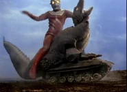 Seven riding the Dino-Tank