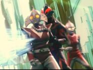 Ultraman Belial using Beth as a shield