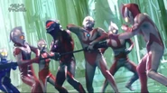 Seven 21, Ultraman Neos and Xenon fighting Belial