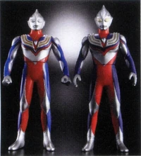 Official photo showcasing the old and new UHS Ultraman Tiga figures