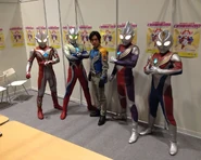 Takeshi with Ultraman Mebius, Ultraman Zero, Ultraman Tiga and Ultraman Dyna