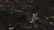 Imit-Ultraman Ace throwing a large rock pillar at Ultraman Zero