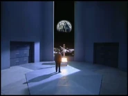 Dan visiting the Moon Base memorial dedicated to Furuhashi and other fallen crew members of the Moon Base