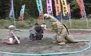 Mother of Ultra about to sumo wrestle Red King in Takeshi's Castle