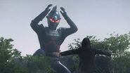 Ultraseven Dark hesitating as Misuzu protects Hikaru