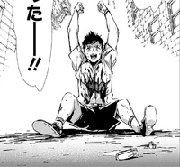 Kotaro, cheering after his "rebirth".