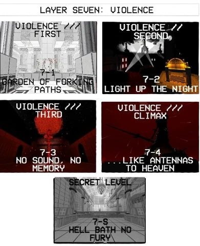 All five (5) levels of Violence, including the secret level