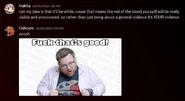 Fuckthatsgud.jpeg (54 KB) Hakita revealing the concept of Violence to Dave Oshry, and Big Dave absolutely loving it.