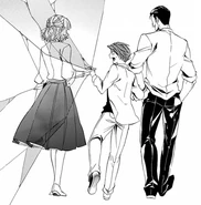 Asumu, Battler, and Rudolf in the Alliance of the Golden Witch manga.